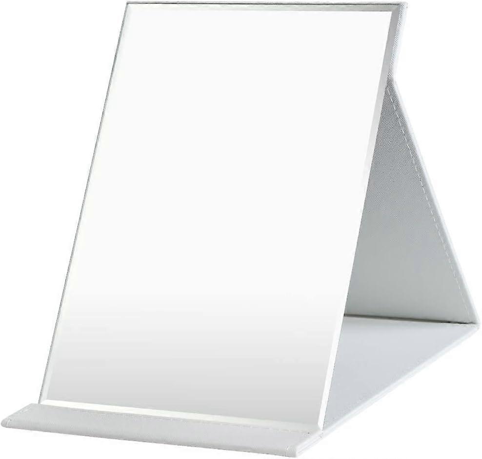 15*21cm Foldable Tabletop Stand Mirror with PU Leather Makeup Mirror Portable Travel Mirror Foldable Mirror with Stand Portable White