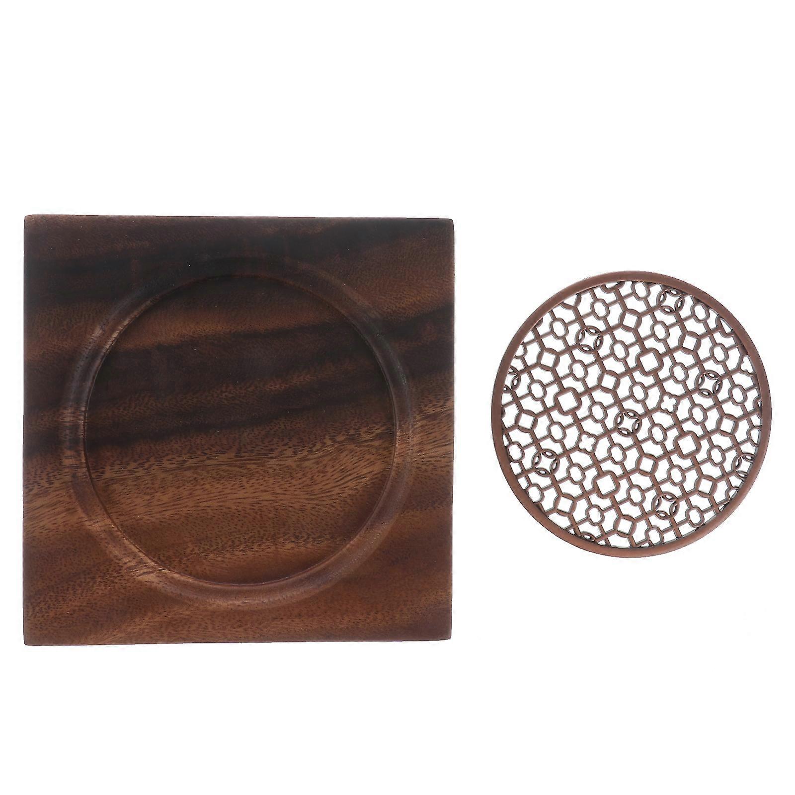 1pc Practical Tea Pot Tray Square Teapot Holder Wood Teacup Coaster (Random Style and Color)