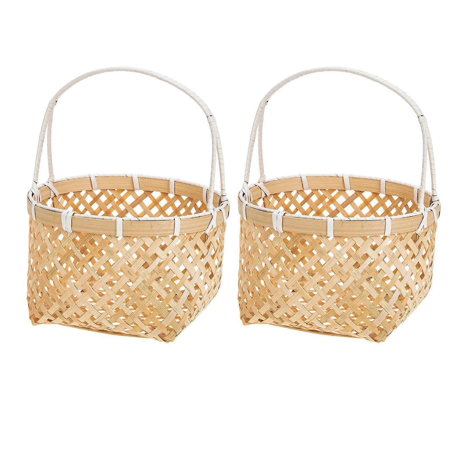 Decorative Bamboo Woven Basket Handmade Fruit Storage Style Round Shape 2Pcs