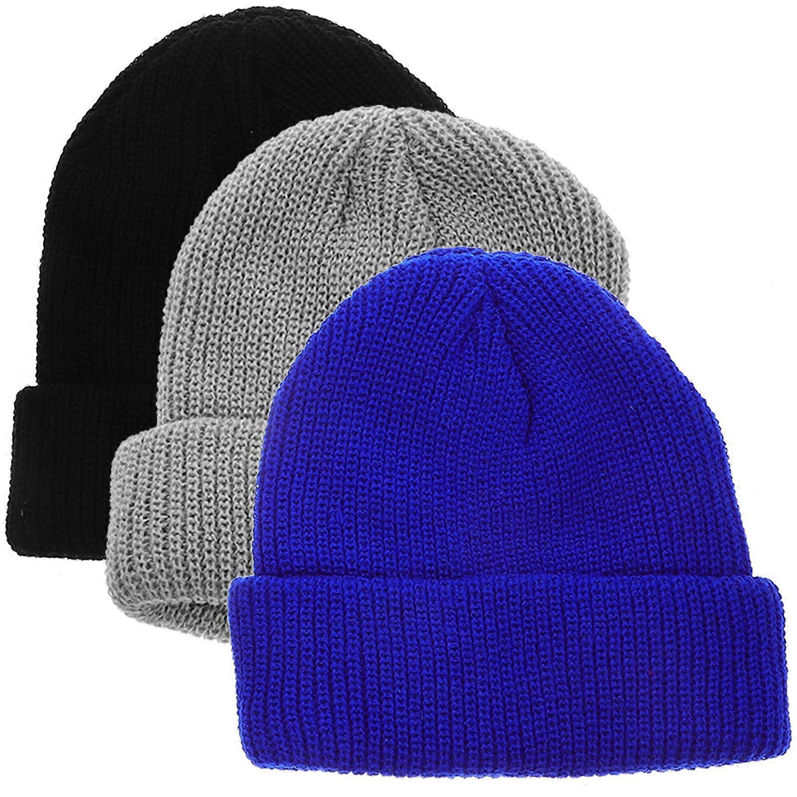 Colored Beanie Cap Fashion Warm Hat No Visor 3Pcs