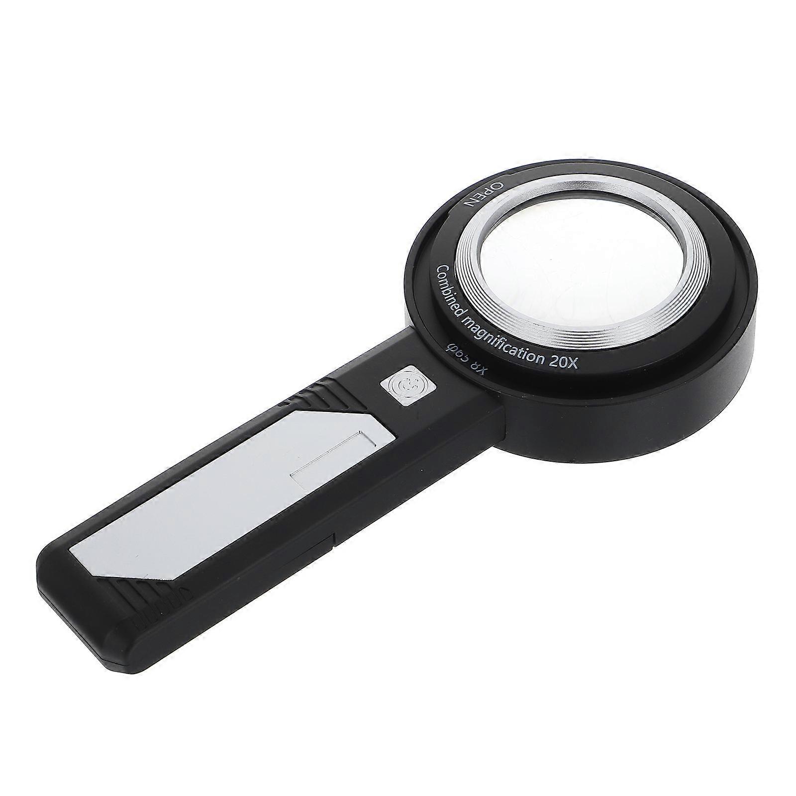 Handheld Lighted Magnifier Multi Function Reading Magnifying Glass For Seniors In Black 1Pcs