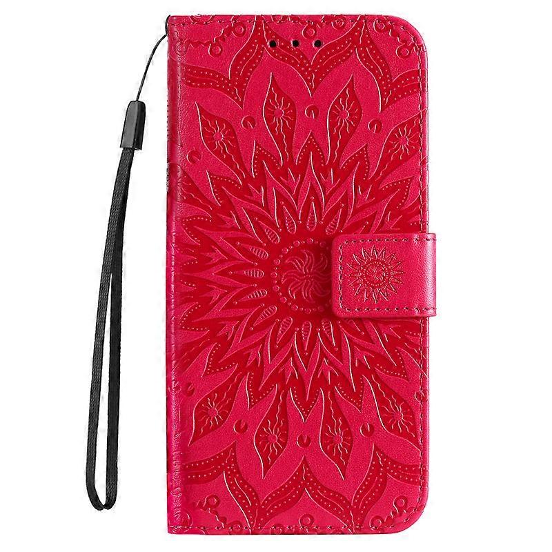 Case For Iphone 13pro Red-embossed Sunflower Leather Embossed Zz241