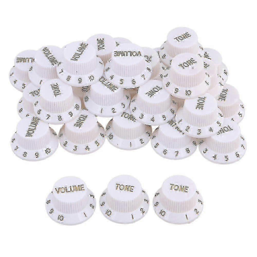 Plastic 10 Tone Knobs & 20 Volume Knobs in White with Golden Numbers for Top Hat Guitar