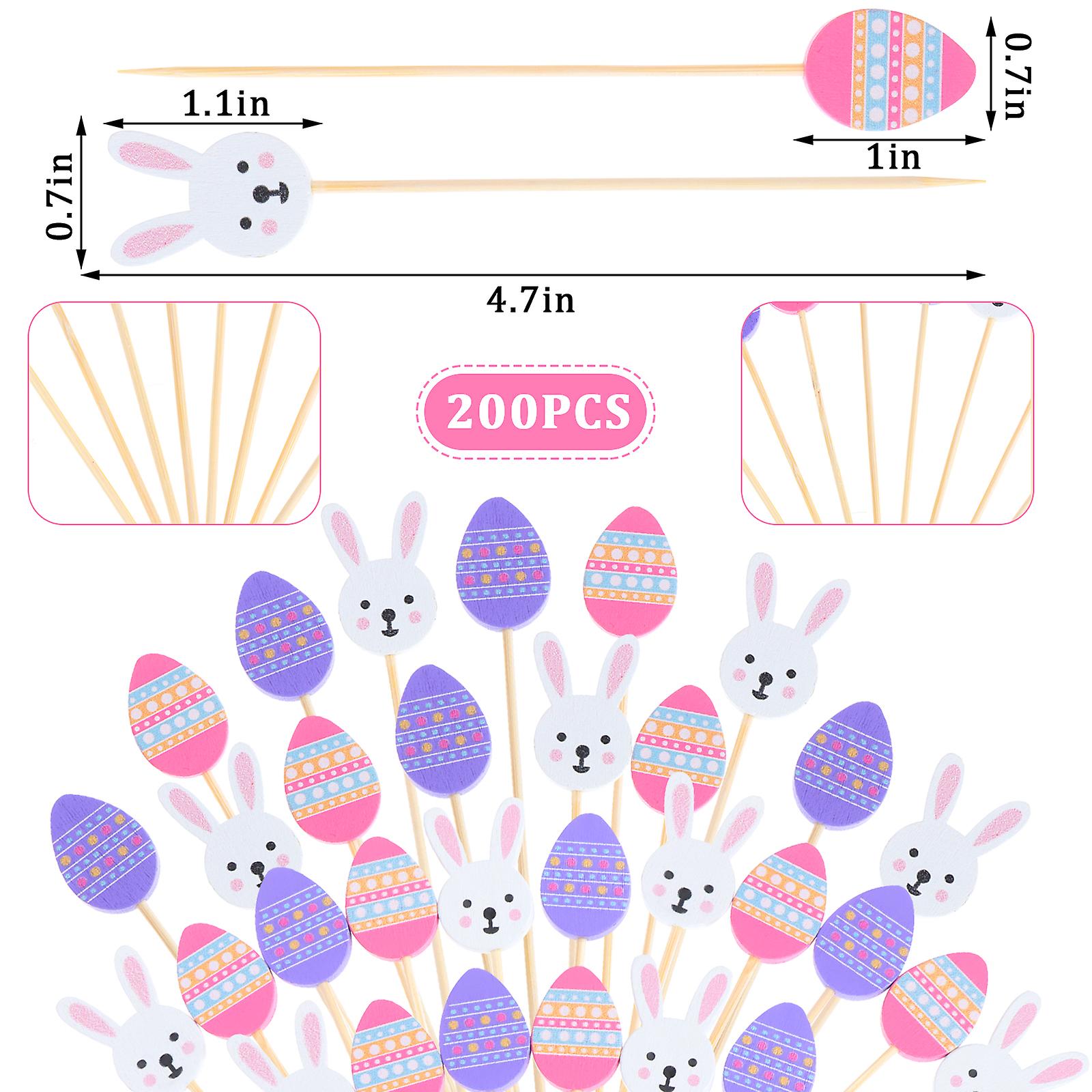200 Pieces Easter Bunny Cocktail Picks Wooden Easter Egg Fruit Picks