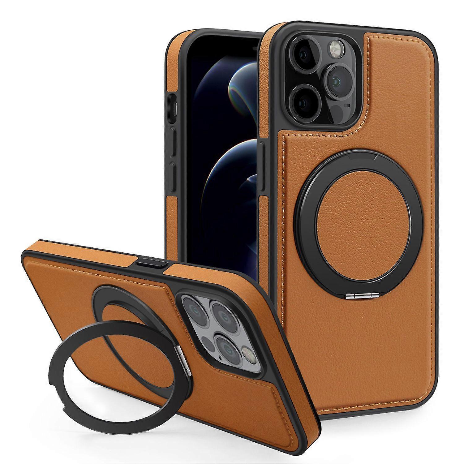 iphone 12 Pro Case Compatible With MagSafe,360 Rotatable Ring Stand-Brown