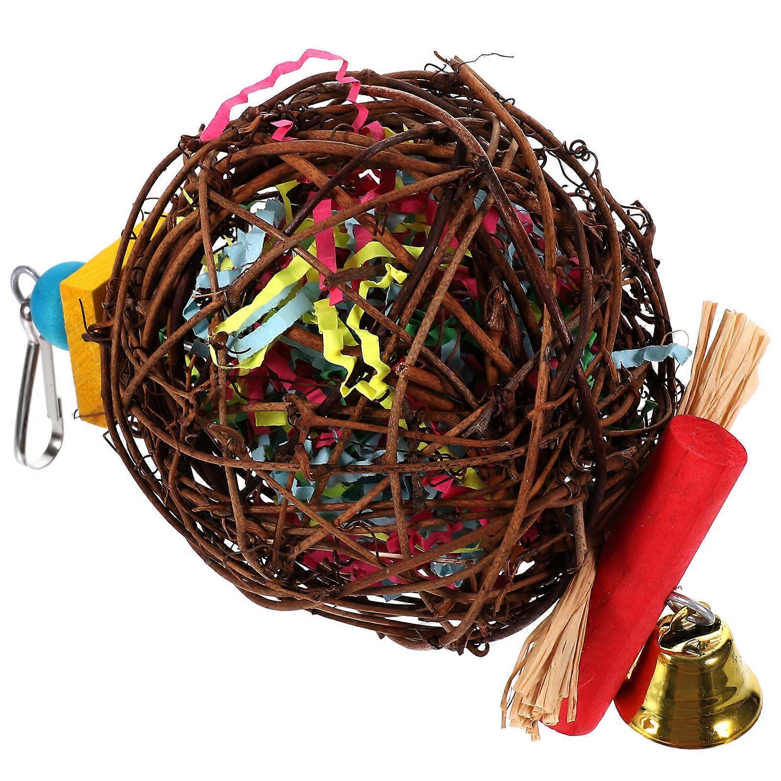 Bird Parrot Cage Ball with Bells, Hanging Toy for Finch Macaw Cockatiel, Safe Chewing Material, Random Color