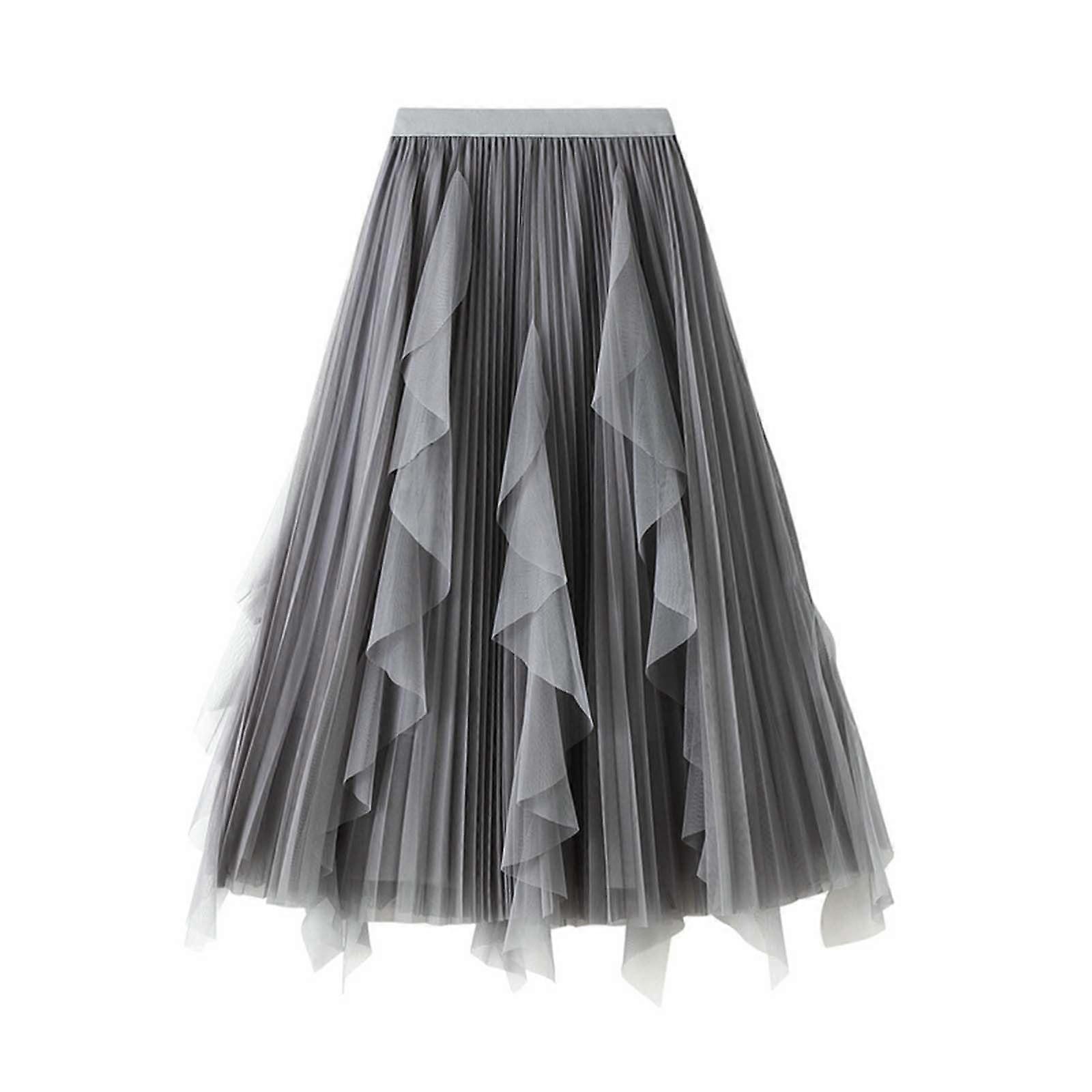 Tüll Rock Damen Tutu Rock 50er Jahre Ballett Unterrock Elastische Taille Ballettrock Petticoat Tanzkleid Karneval Kostüm Grau Einheitsgröße