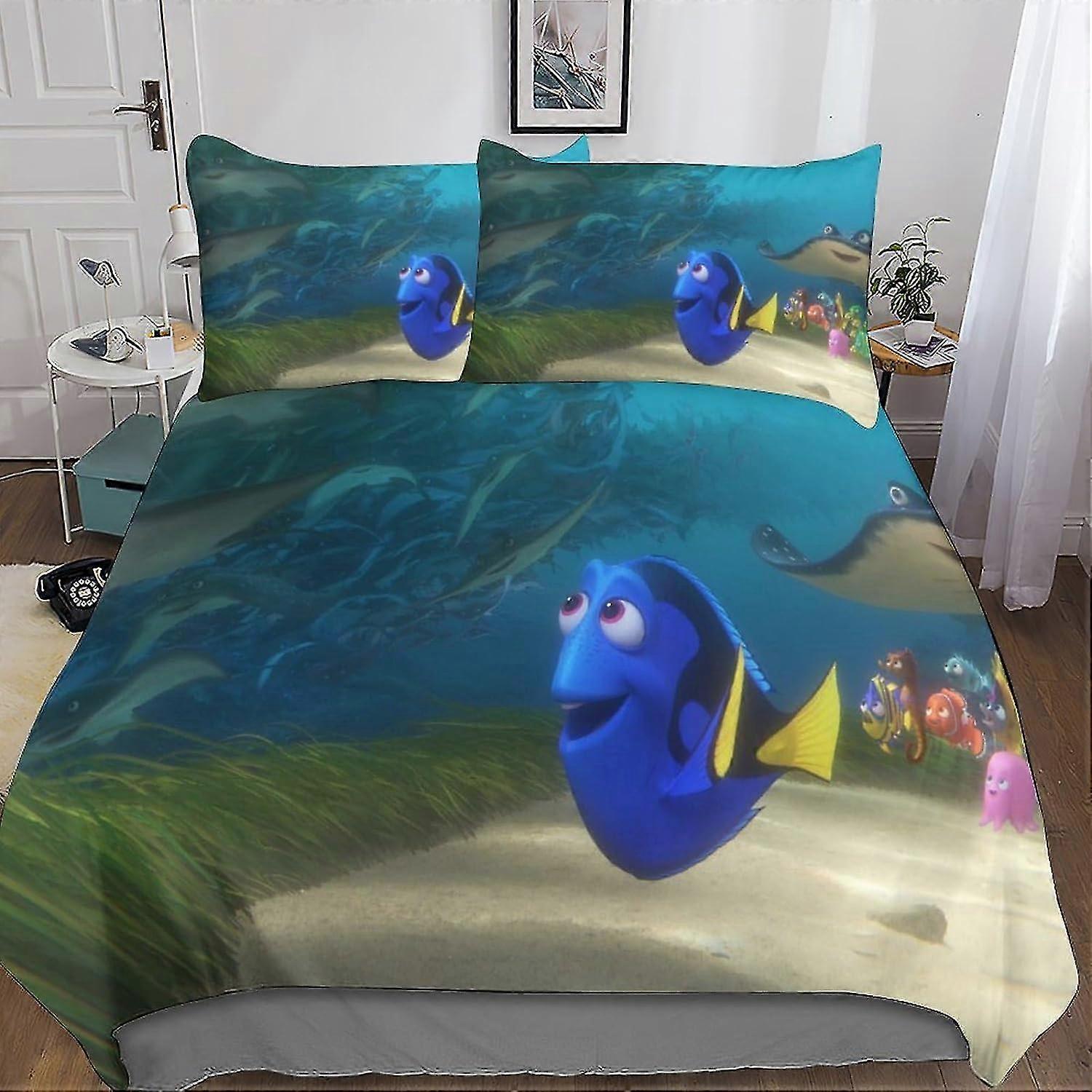 Komplet pościeli 3D z nadrukiem Finding Nemo Miękka poszewka na kołdrę z mikrofibry i poszewki na poduszki dla dzieci, 3-częściowe