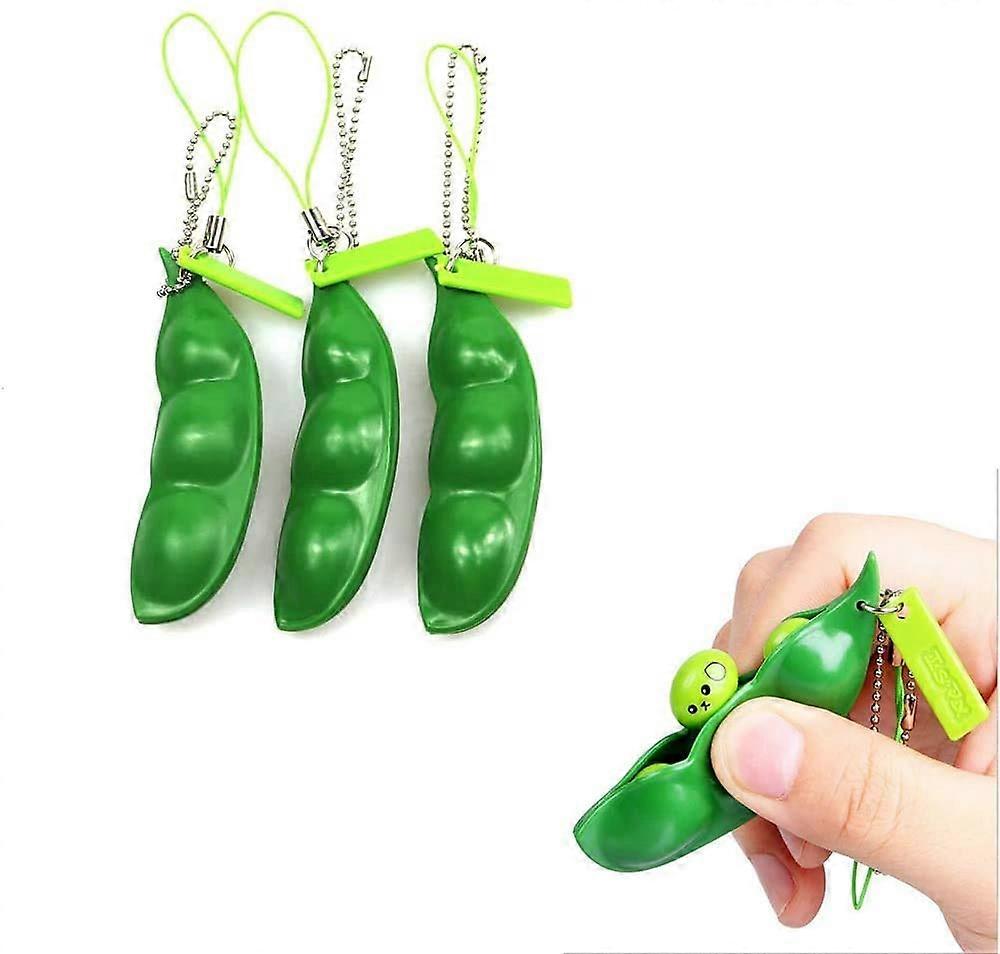 Toy Keychain Squeeze-a-Bean Pack of 3 Key Ring Sensory Bean Pea Stress Reliever for Autism Anxiety