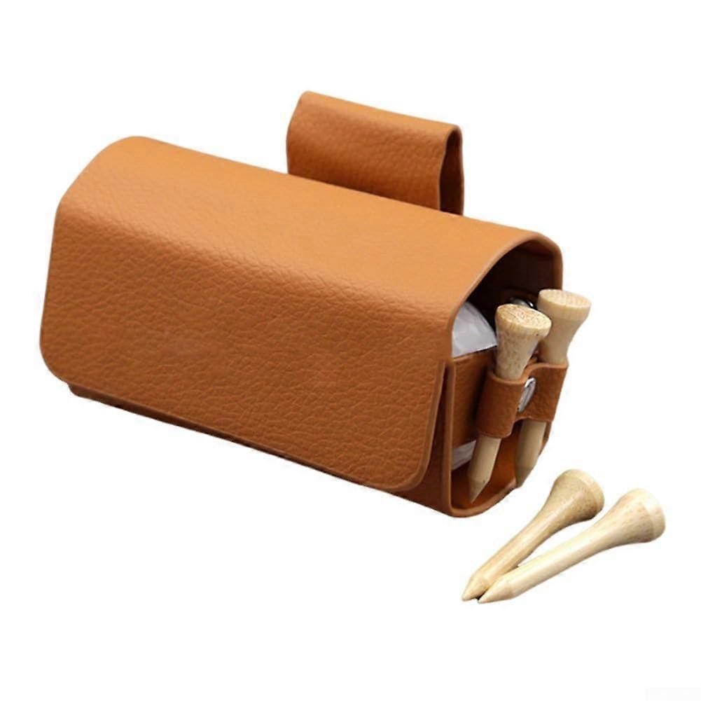 Lightweight leather golf ball storage bag with metal clip, for storing 2 golf balls (brown).