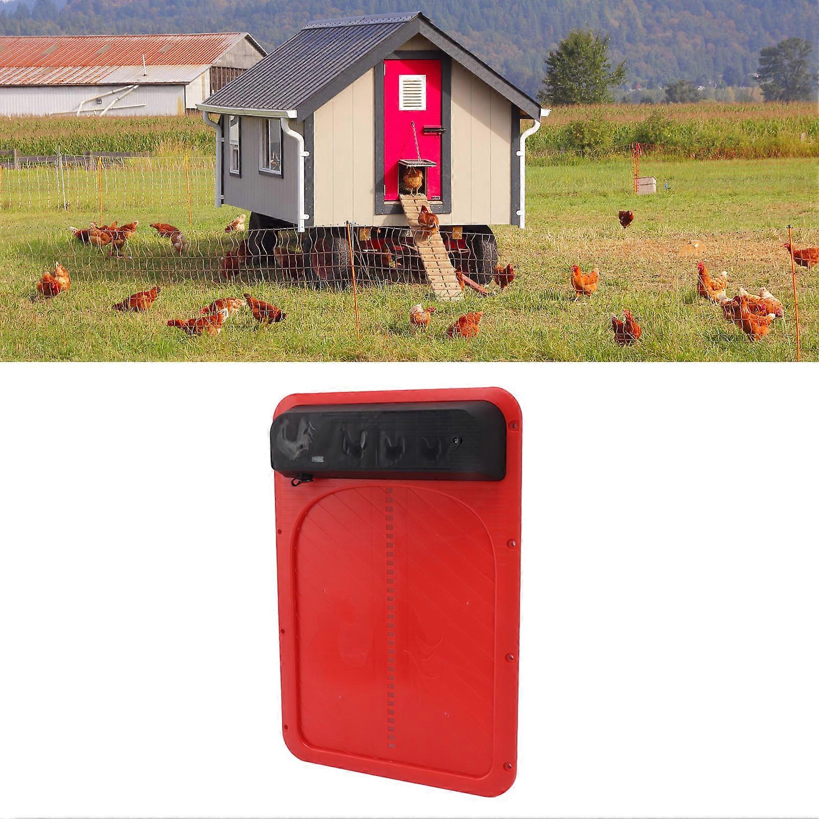 Automatic Chicken Coop Door Solar Powered Safe Chicken Coop Door with Light Sensor for Poultry Red
