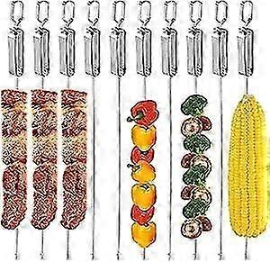 10pcs BBQ Skewers, Reusable Steel Kabob Skewers for Barbecue Grilling with Metal Sliding Handle For Oven Meat Shish Chicken Vegetable