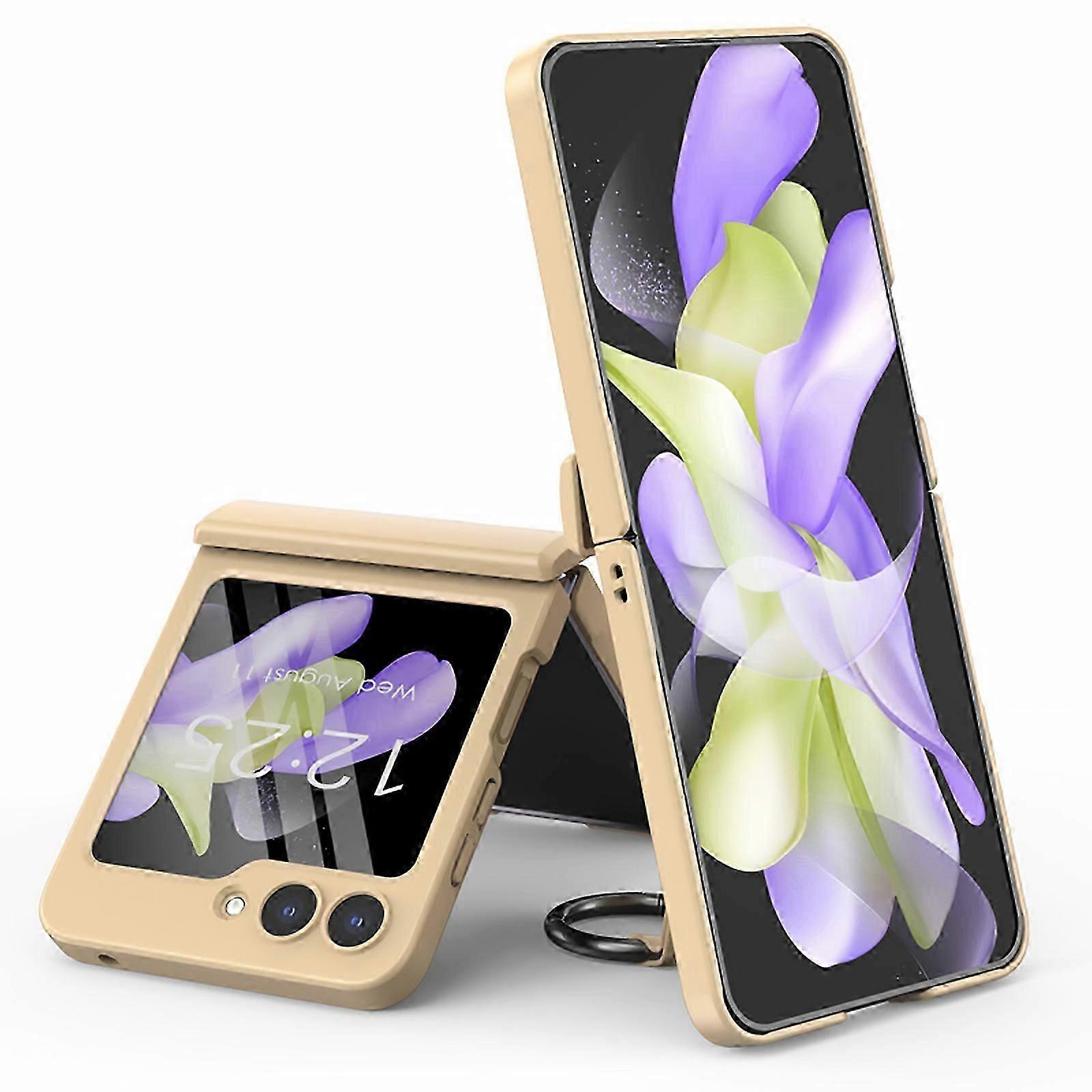 for Samsung Galaxy Z Flip 5 Case Spring Hinge Protection, Z Flip 5 Case with Ring Holder, All-Inclusive PC Shockproof Cover for Z Flip 5