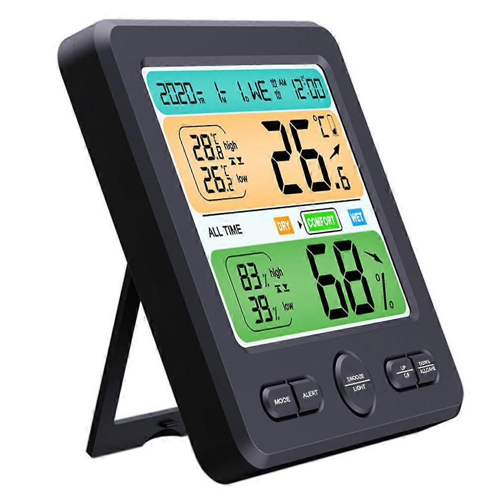 Temperature Gauge For House Hygrothermograph Clock Home Use Black Color Humidity Measurement 1Pack
