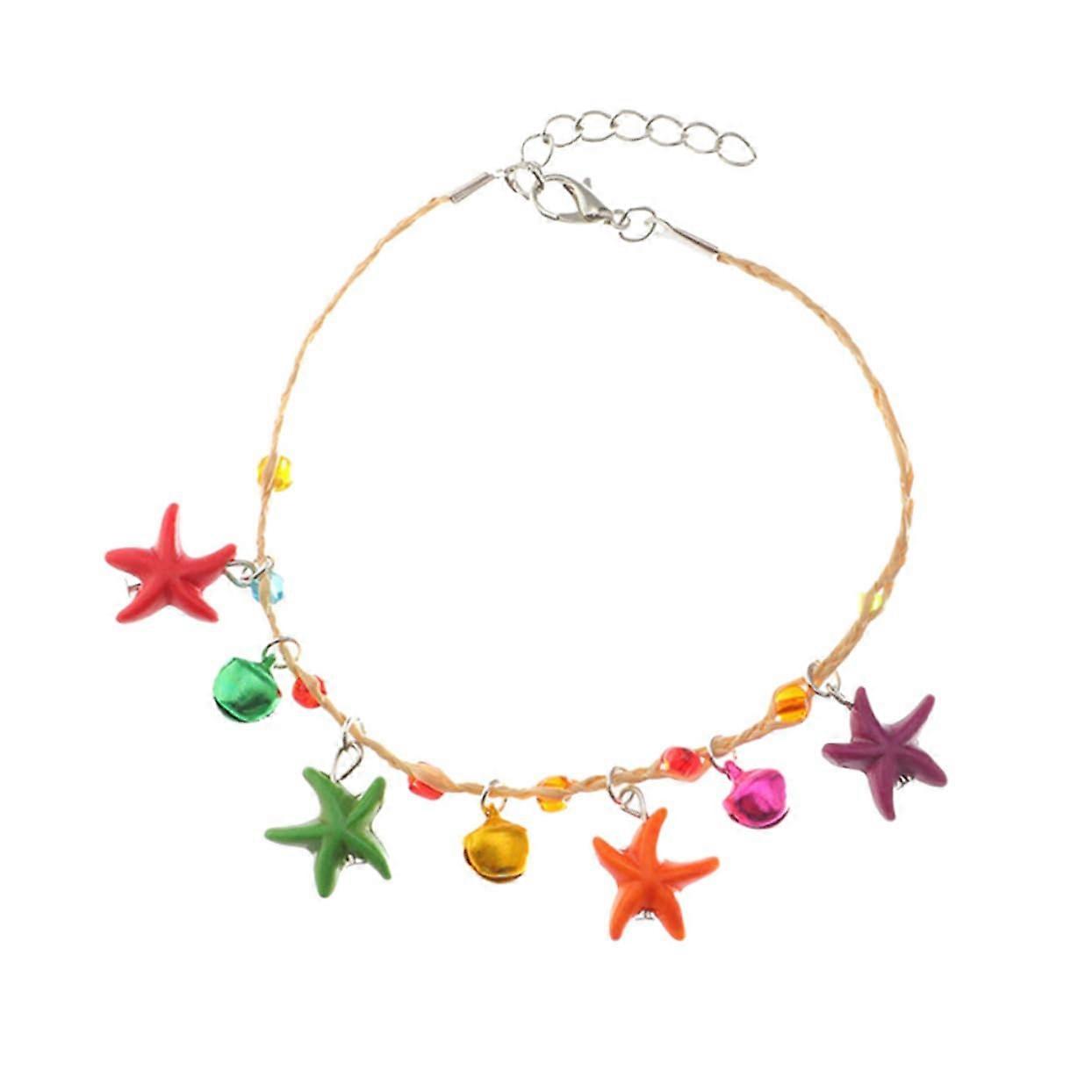 Starfish Shell Anklet - One Piece, Shell Bead Anklet For Women, Beach Style, Multicolor Pebbles