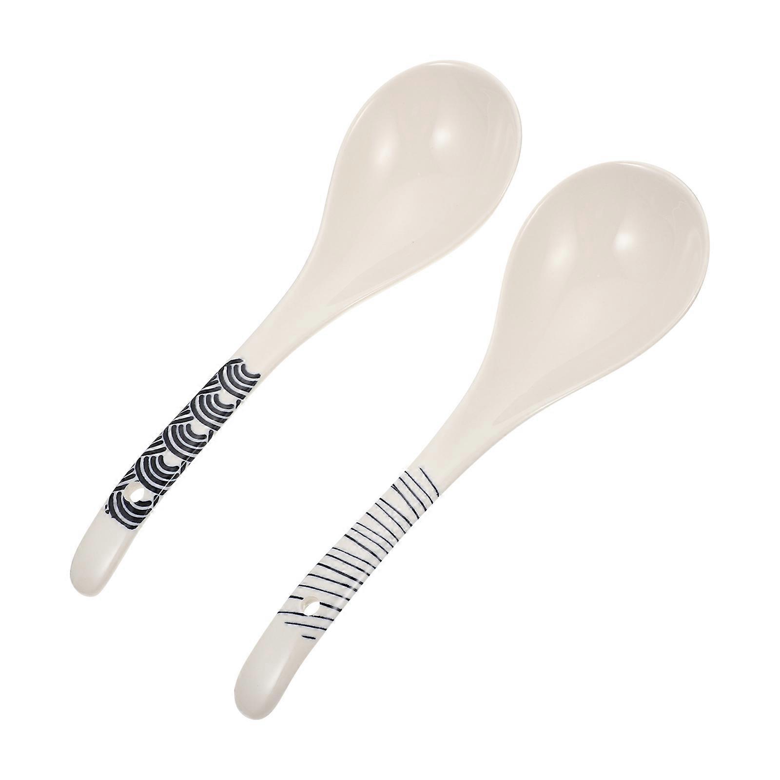 Ceramic Spoons Hot Pot Spoons for Cooking 2Pcs Beige Kitchen Spoon