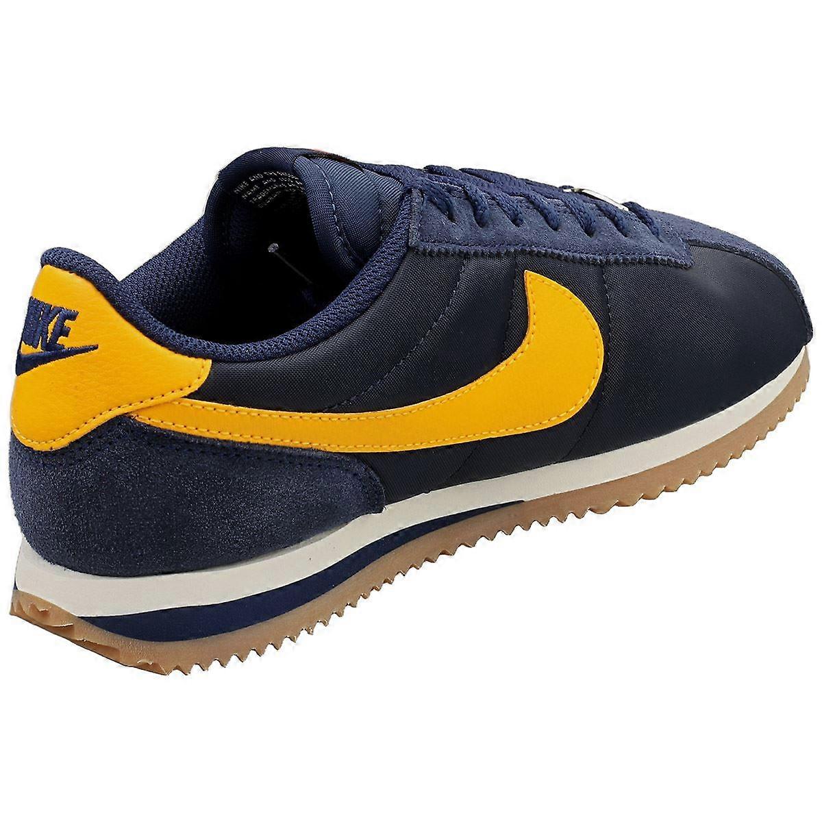 Nike Cortez Womens Fashion Trainers in Navy Yellow | Fruugo US