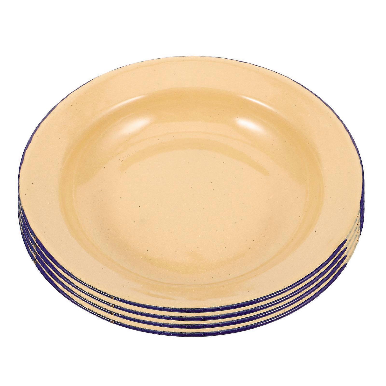 طبق مينا أصفر للتخزين طبق على الطراز القديم مثالي لتقديم الفواكه والوجبات الخفيفة والحلويات 4 قطع