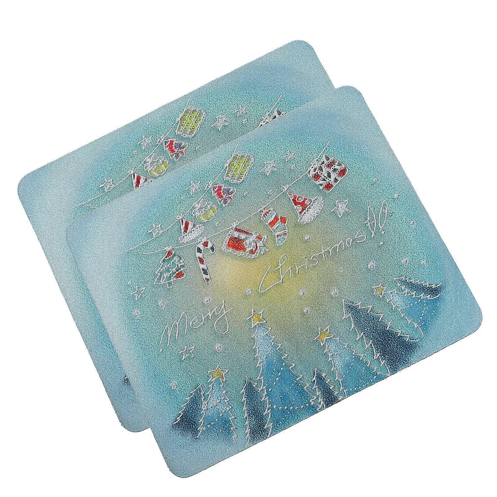 Practical Sky-Blue Rubber Mouse Mats Christmas Theme Rectangle Home Use 2Pack