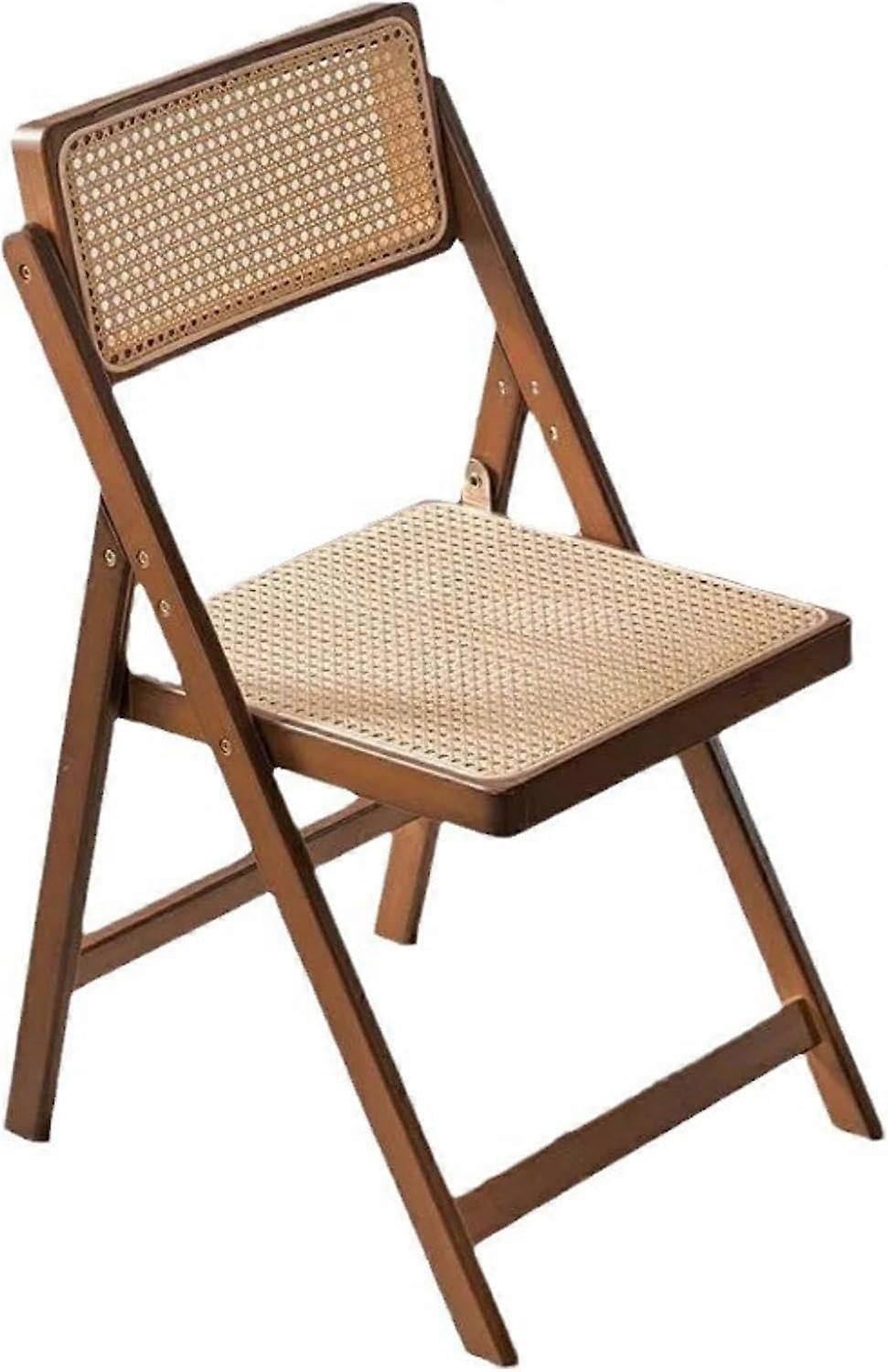 DUANZEYUQA Vintage Rattan Folding Chair with Adjustable Backrest Stackable Wood for Bedroom Living Room (Brown)
