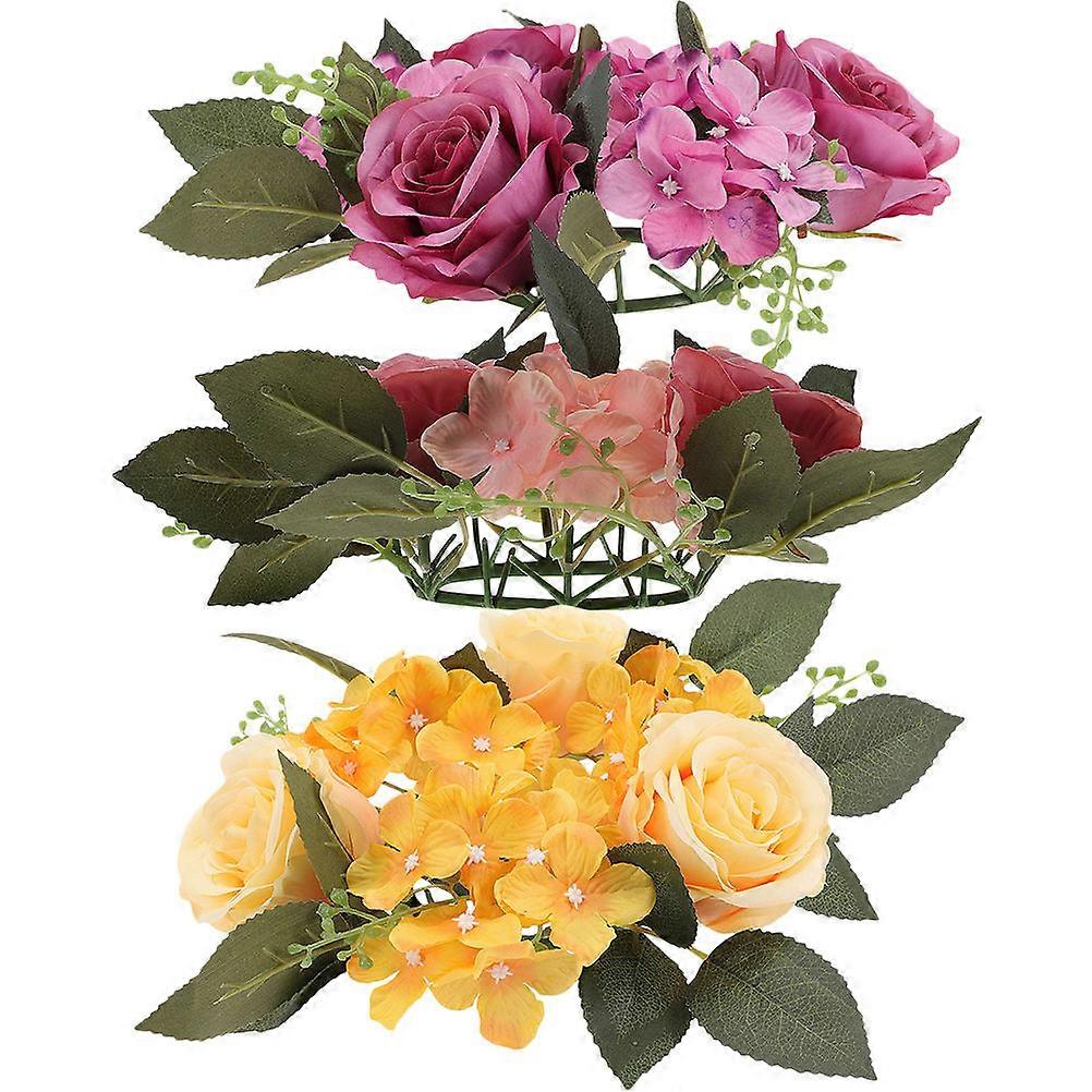 Candlestick Flower Ring for Decor Assorted Color Plastic and Cloth Perfect for Holiday Atmosphere 3Pcs