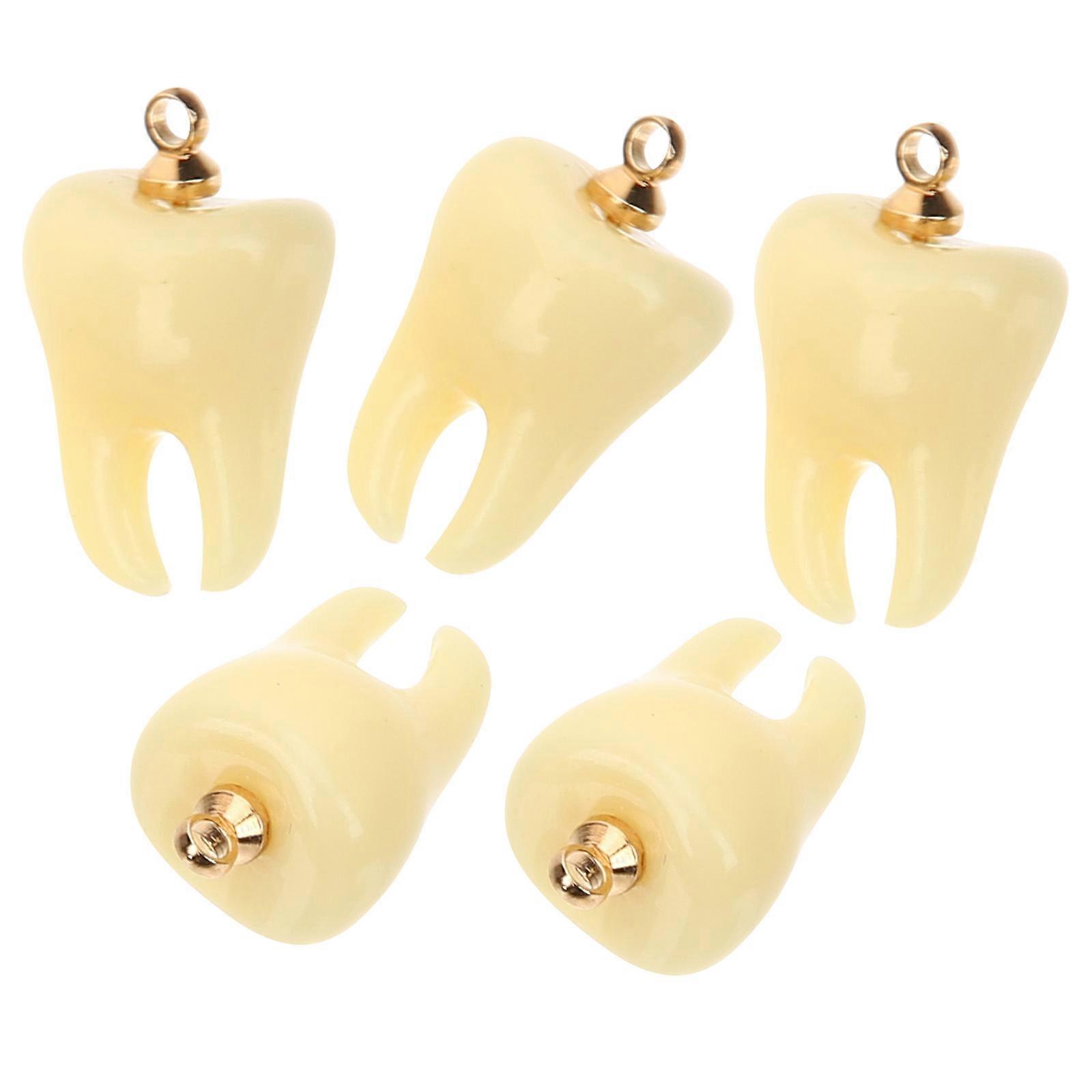 Teeth Charms for Jewelry Making in Light Yellow Resin Material 5 Pieces Small Size