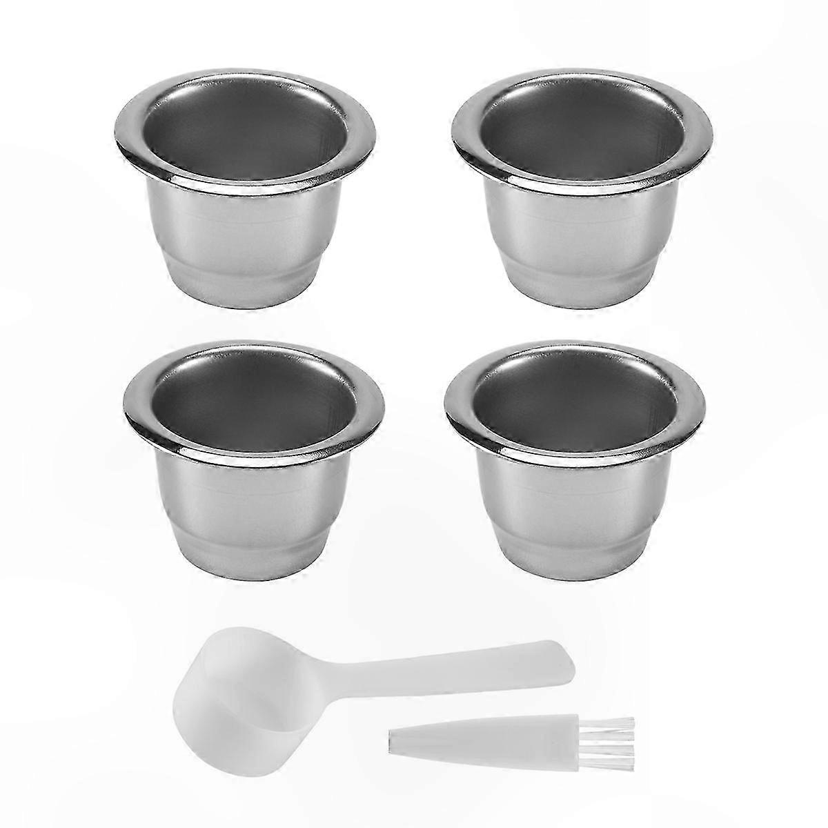 Reusable Stainless Steel Coffee Capsules for Espresso Machines, 4-Pack Refillable Pods with Filters