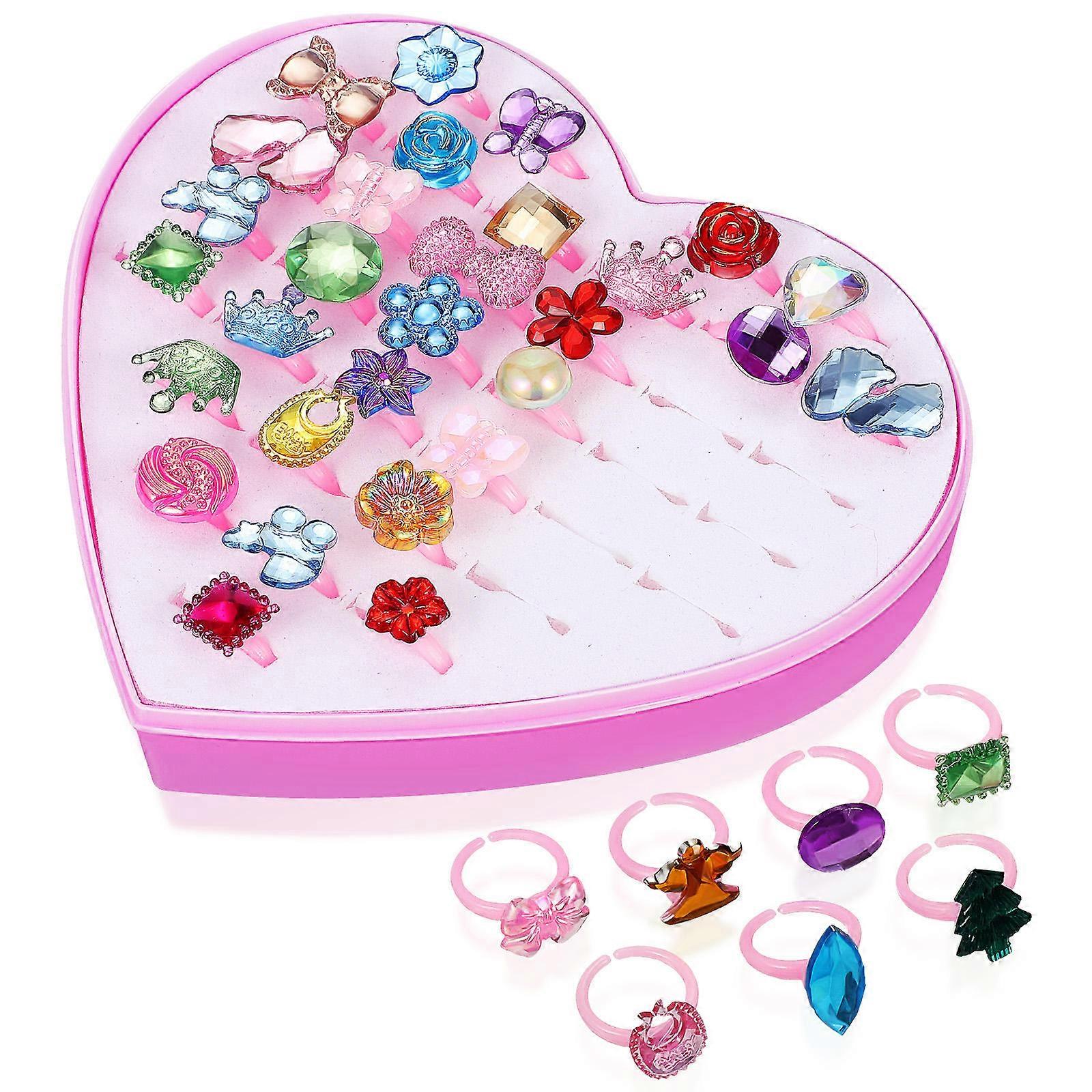 Plastic Play Rings Girl Jewelry Set Butterfly Shape Keepsake Souvenir 36Pcs