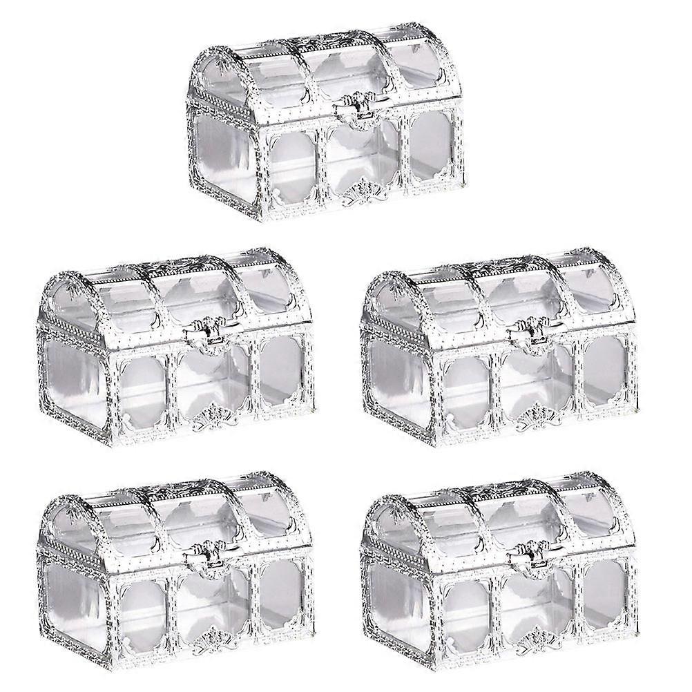 Silver Plastic Candy Boxes for Storage Use with Creative Treasure Chest Design 5 Pieces