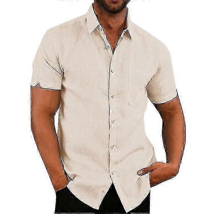 Camisa de hombre Algodón Lino Verano Color sólido Solapa Casual Estilo playa