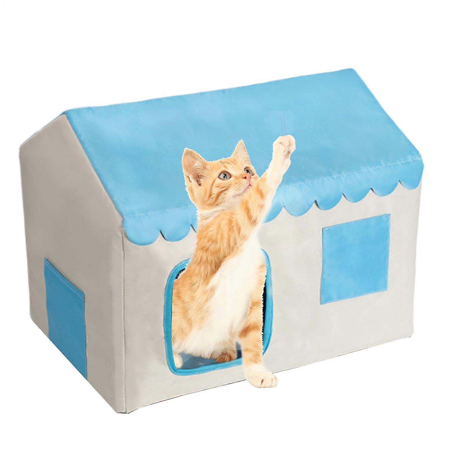 Cooling Cat House for Outdoor Use, Shelter for Stray Cats Insulated Den for All Seasons, Blue