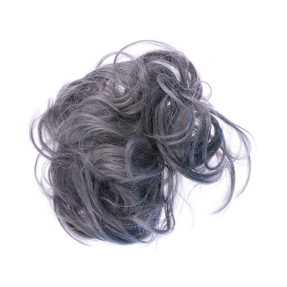 Silver Wavy Hair Bun Extension for Durable Long Term Use with Synthetic for Party Decorations
