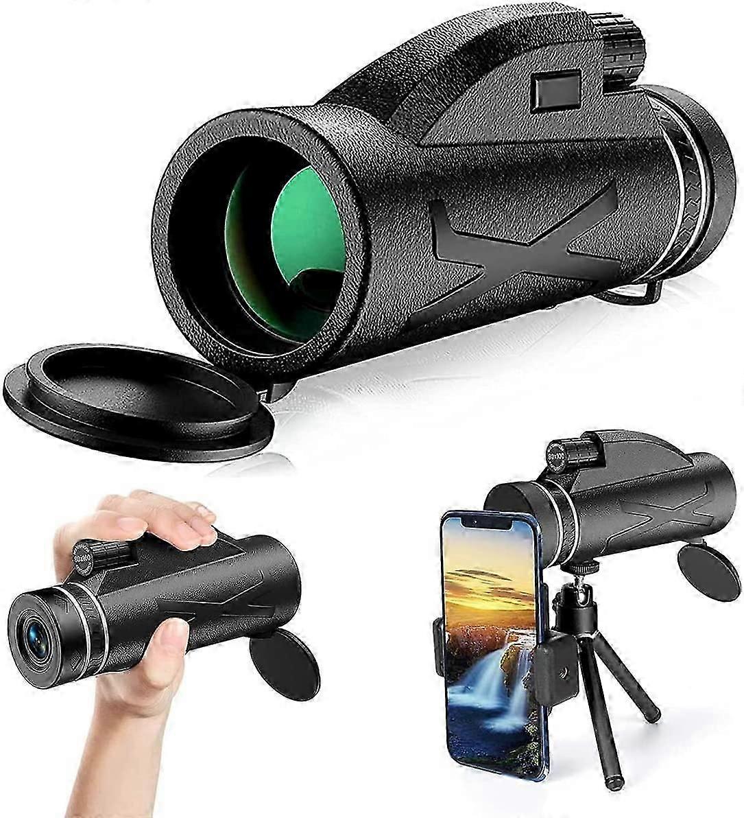 単眼 80x100 ハイパワー HD 単眼スタースコープ スマートフォンホルダーと防水三脚付き バードウォッチング、狩猟、旅行、コンサート