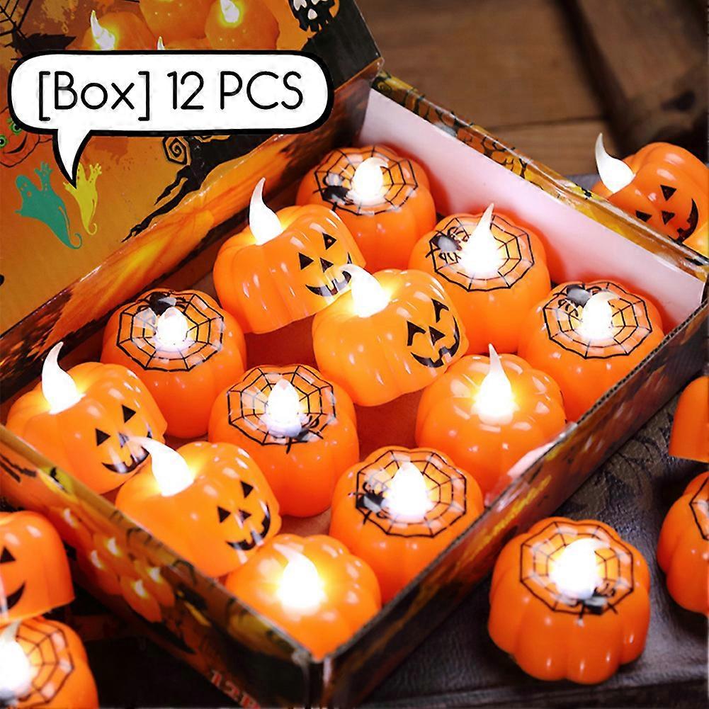 LED Pumpkin Candle Lights - Set of 12 for Home and Bar Decoration, Perfect for Coffee Shop Desk Lamps
