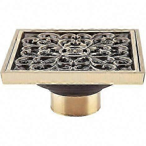 Antique brass shower drain plug - Square, Invisible - 10 cm