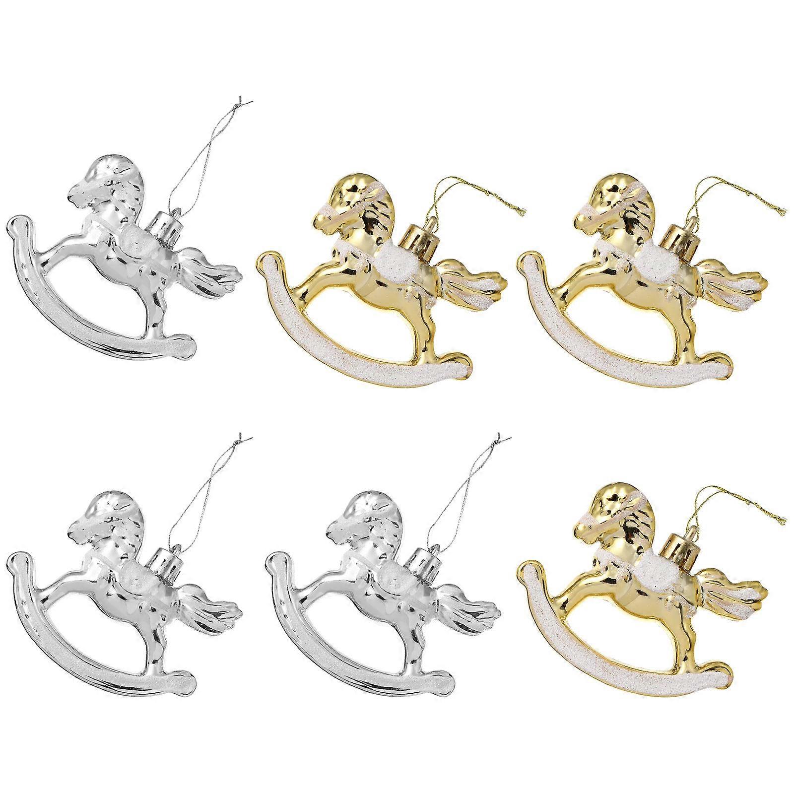 6Pcs Holiday Horse Ornaments In Silver Color Perfect For Christmas Tree Decoration & Home Festivities