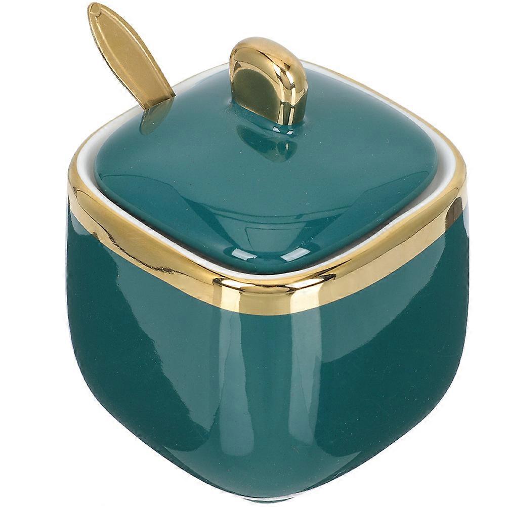 Green Condiment Container with Removable Lid for Kitchen Countertop Storage Glass and Stainless Steel 1 Set
