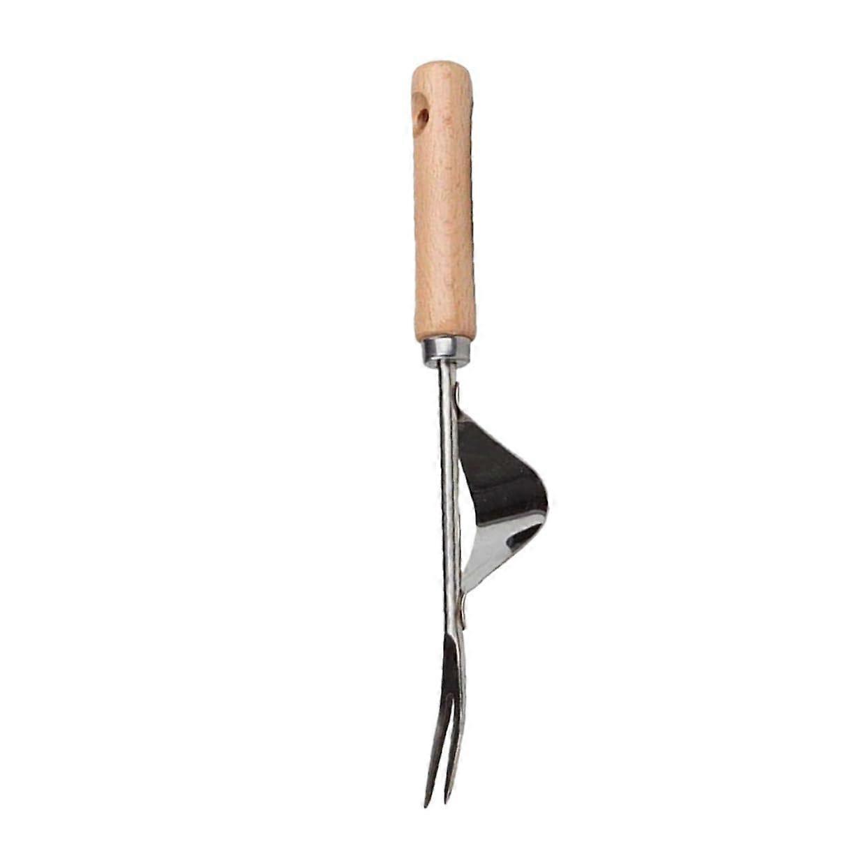 Weed puller with wooden handle, hand weeder for easy removal of thistles and other weeds in the garden. Ergonomic design for comfortable use.