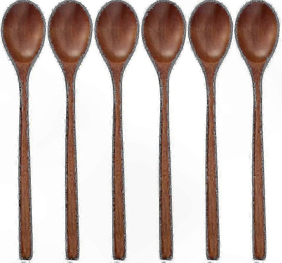 Set of 6 Wooden Eating and Mixing Spoons for Soup Stirring and Cooking Tasks