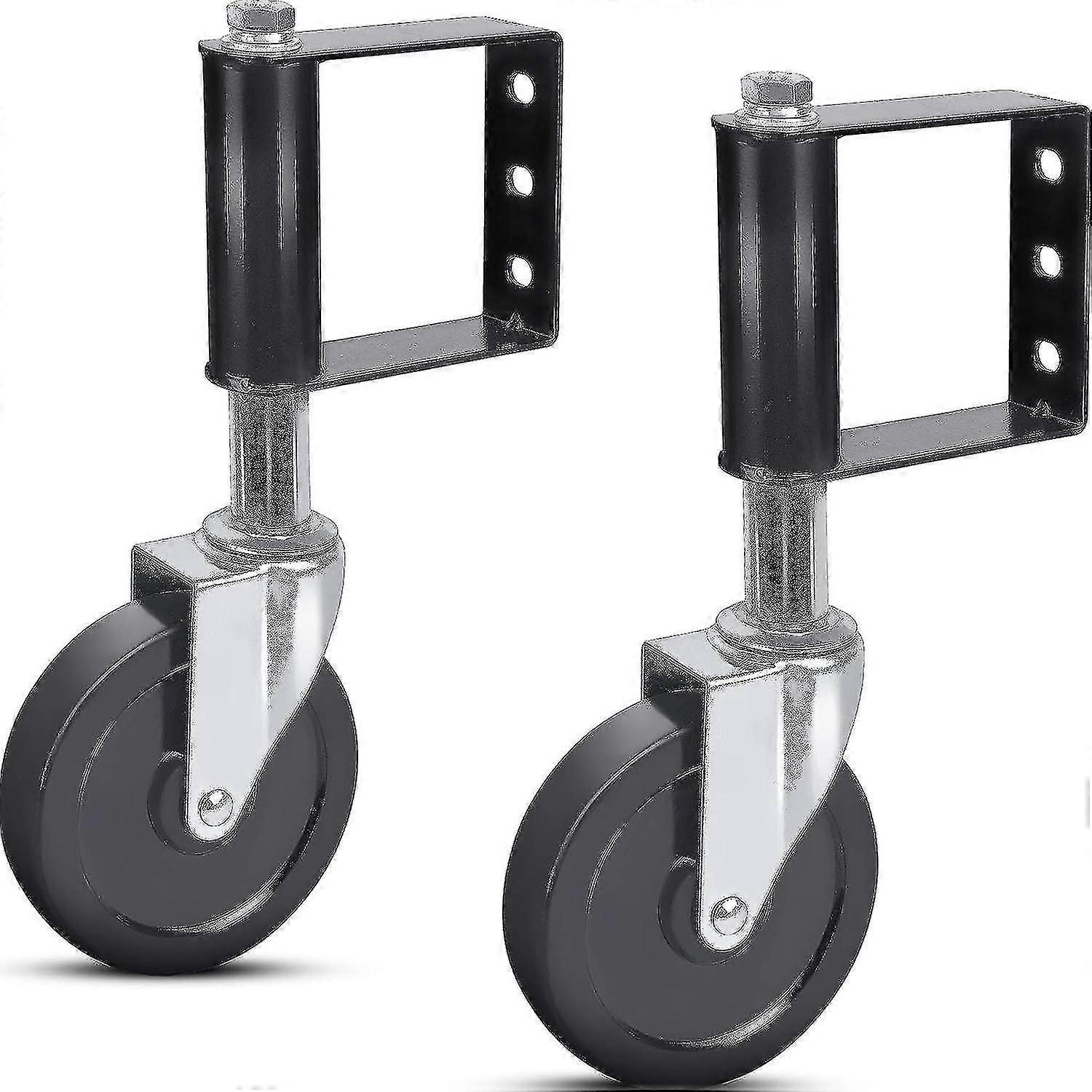 Set of 2 Rubber Spring Loaded Gate Rollers with Universal Mounting Plate, 100kg Capacity, 100mm