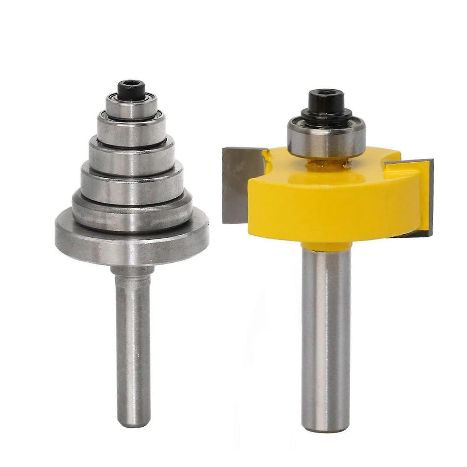 2 Pieces 8mm Shank Fold Bit Set with 6 Bearings Tenon Cutter Woodworking Milling Cutter Tools