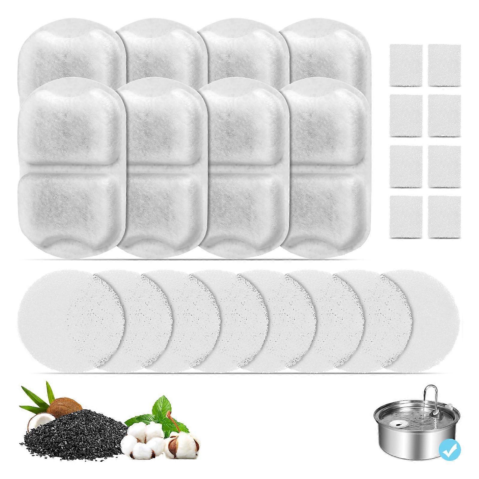 8 Pack Dog Water Fountain Filters, Compatible with 7L Stainless Steel Dog and Cat Fountain, Triple Action Replacement Filter Set
