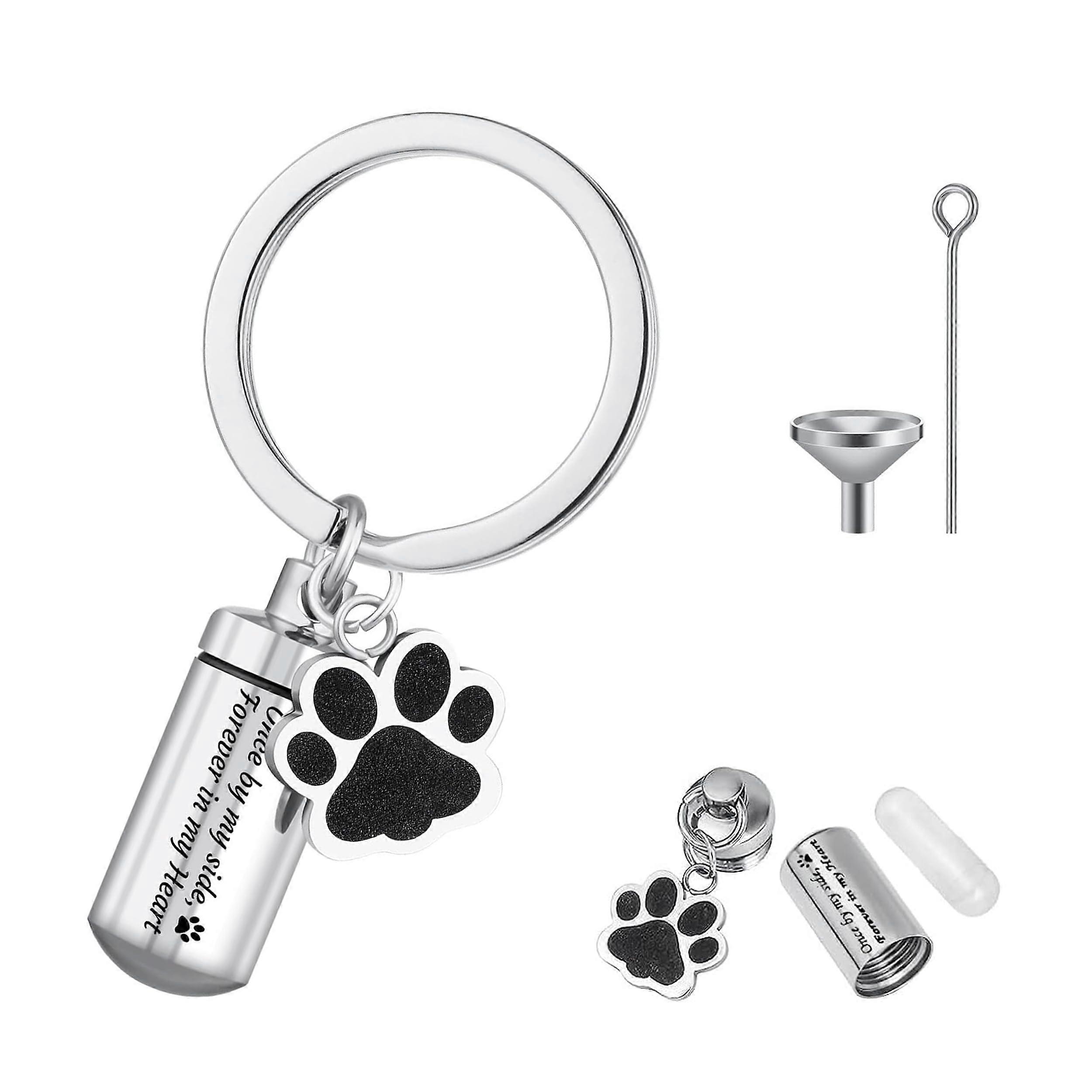 Stainless Steel Dog Paw Cremation Urn Keyring with Ashes Compartment, Silver Pet Memorial Keepsake Keychain Locket