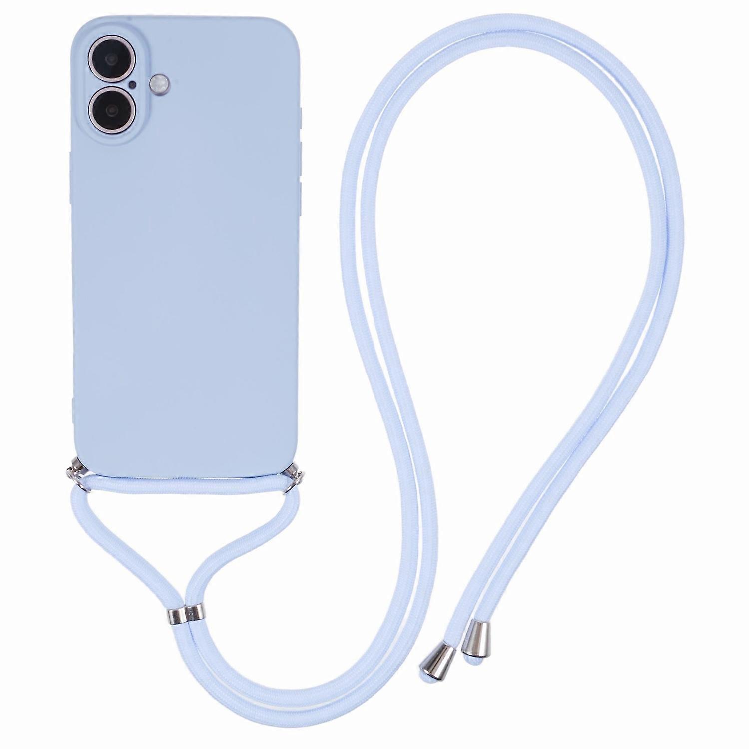 For iPhone 16 Case TPU Fiber Lining Scratch-Resistant Phone Cover with Necklace Cord Strap - Light P