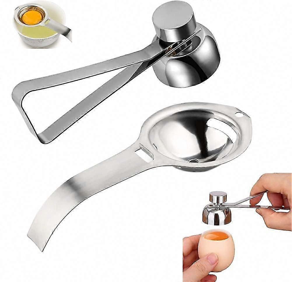 Stainless Steel Egg Opener & Separator - Easy Boiled Egg Cutter Kitchen Tool (Silver)