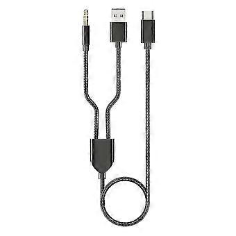 1 Split 2 Type C To Usb A 3.5mm Aux Cable Stereo Hifi Sound For Car Speakers