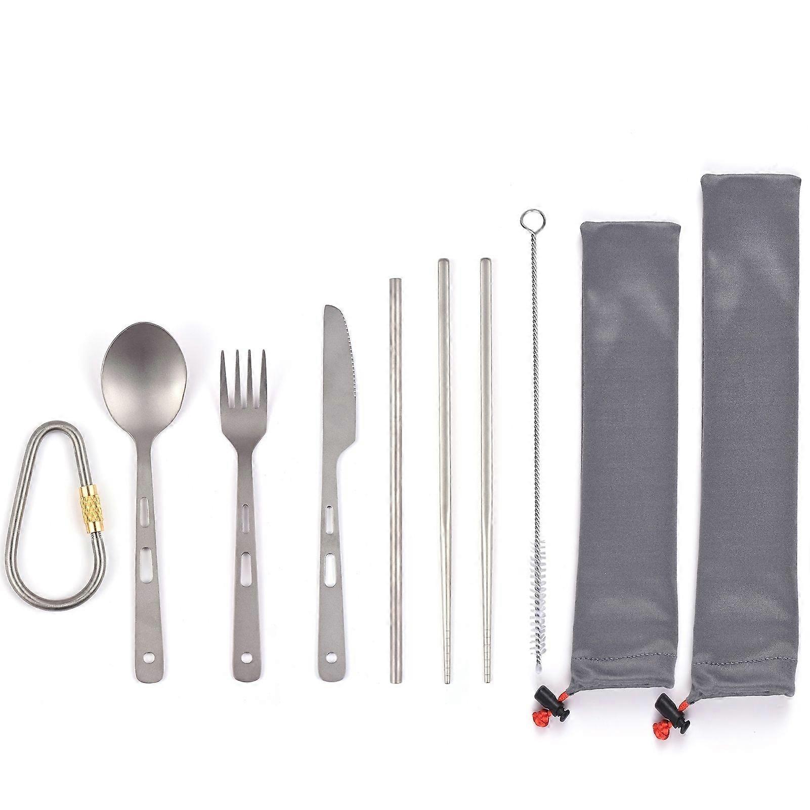 Ti Cutlery Set Ti Spoon Fork Knife Chopsticks Straw for Home Travel Camping