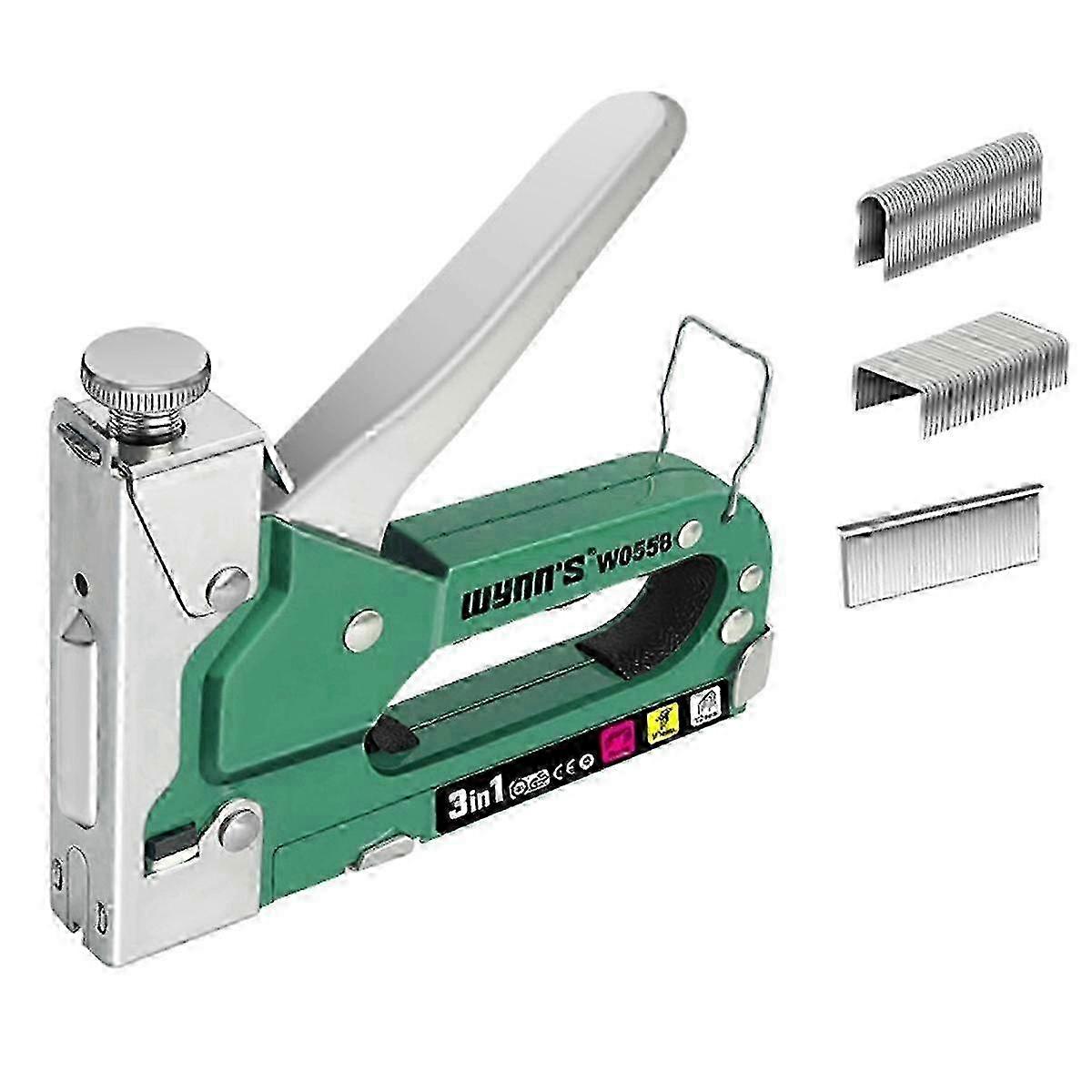 3-in-1 Manual Staple Gun for Carpentry, DIY Projects & Upholstery Work - Green Heavy Duty Stapler
