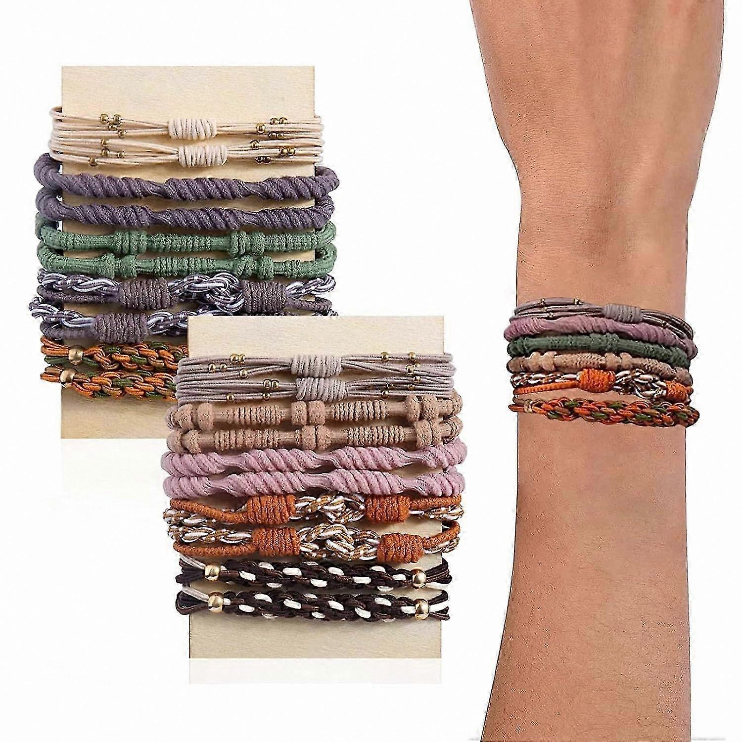 Pearl Boho Hair Ties and Bracelets, 20-Pack Elastic Ponytail Holders for Women and Girls