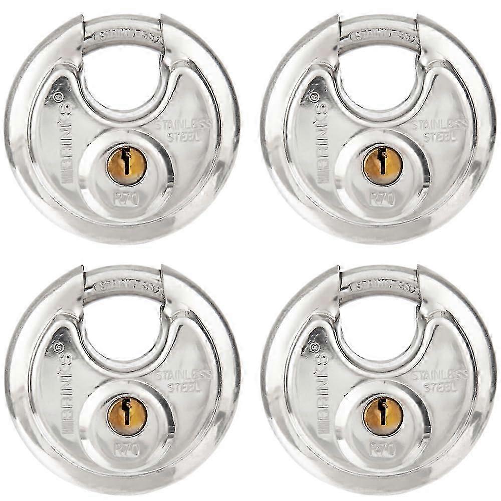 Chrome plated discus padlock for garage - 70mm keyed alike high security lock - 4 pack